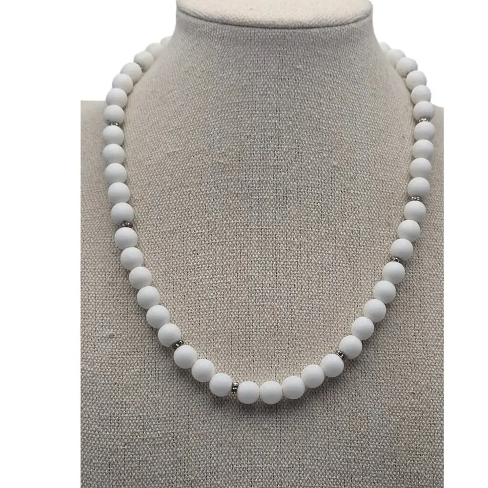 Pearl Rhinestone Beaded Necklace White Silver Tone - Timeless Elegance